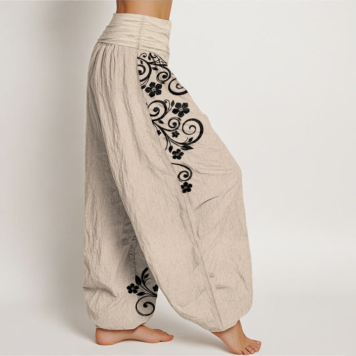 Buddha Stones Pantaloni harem da donna in puro cotone con elastico in vita e motivo floreale elegante - image 13