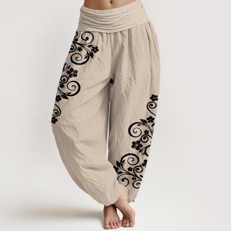 Buddha Stones Pantaloni harem da donna in puro cotone con elastico in vita e motivo floreale elegante - Abbronzatura - US16, UK/AU20, EU48 (3XL) - image 11
