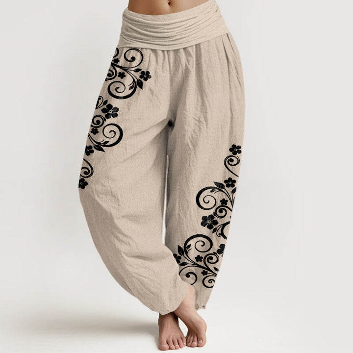 Buddha Stones Pantaloni harem da donna in puro cotone con elastico in vita e motivo floreale elegante - Abbronzatura - US16, UK/AU20, EU48 (3XL) - image 11