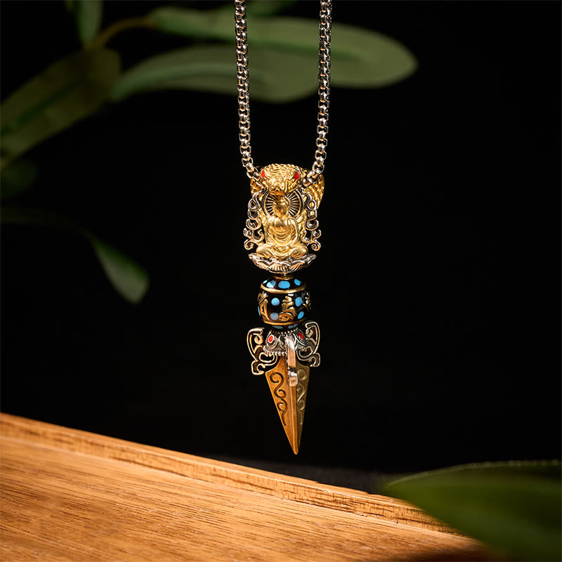 Buddha Stones Tibetano Om Mani Padme Hum Buddha Ricchezza Rotazione Collana Ciondolo Vajra - image 1