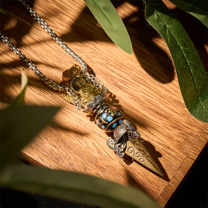 Buddha Stones Tibetano Om Mani Padme Hum Buddha Ricchezza Rotazione Collana Ciondolo Vajra - image 3