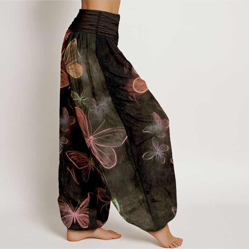 Buddha Stones Pantaloni harem da donna in cotone con motivo a farfalla da sogno e vita elastica - image 7