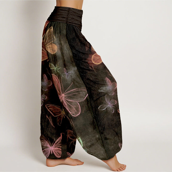 Buddha Stones Pantaloni harem da donna in cotone con motivo a farfalla da sogno e vita elastica - image 7