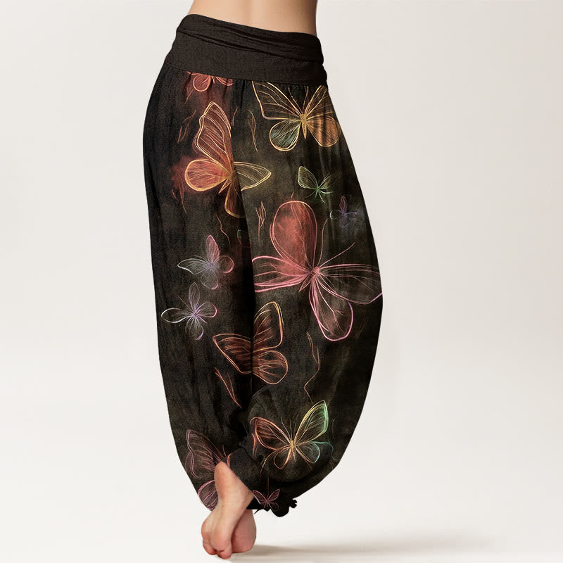 Buddha Stones Pantaloni harem da donna in cotone con motivo a farfalla da sogno e vita elastica - image 6