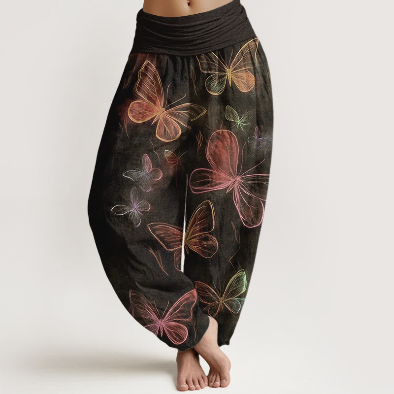 Buddha Stones Pantaloni harem da donna in cotone con motivo a farfalla da sogno e vita elastica - Marrone sella - US16, UK/AU20, EU48 (3XL) - image 5