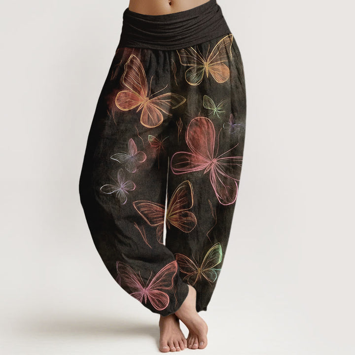 Buddha Stones Pantaloni harem da donna in cotone con motivo a farfalla da sogno e vita elastica - Marrone sella - US16, UK/AU20, EU48 (3XL) - image 5