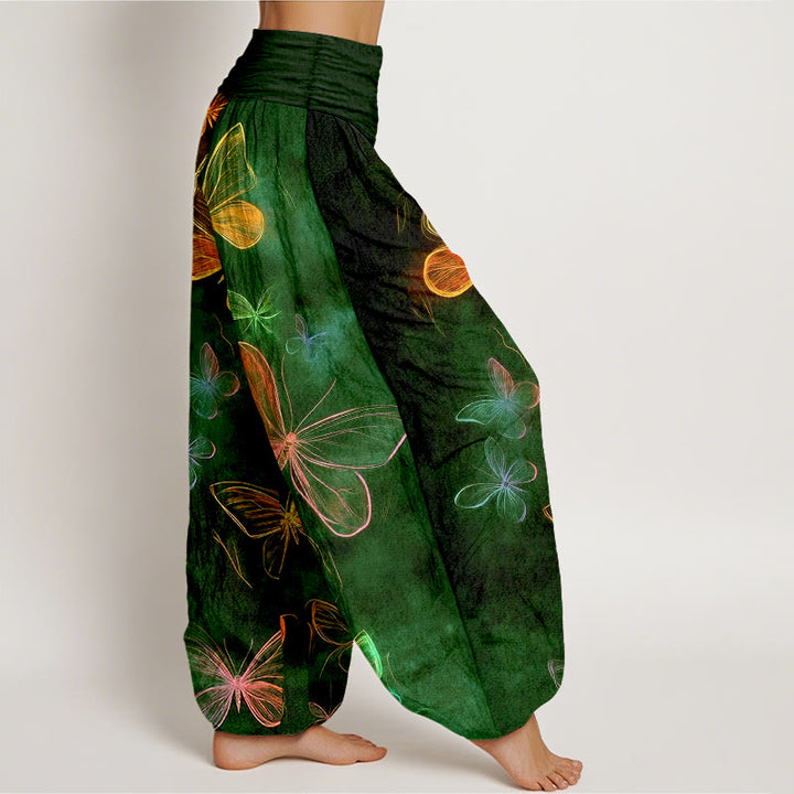 Buddha Stones Pantaloni harem da donna in cotone con motivo a farfalla da sogno e vita elastica - image 10