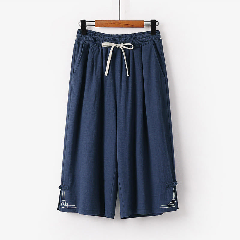 Buddha Stones Pantaloni Capri da uomo in cotone e lino con coulisse e tasche, a gamba larga e cropped - SteelBlue - US/UK/AU54, EU64 (9XL) - image 9