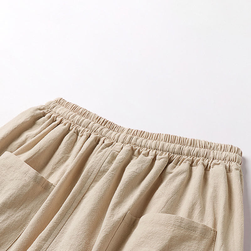 Buddha Stones Pantaloni Capri da uomo in cotone e lino con coulisse e tasche, a gamba larga e cropped - image 6