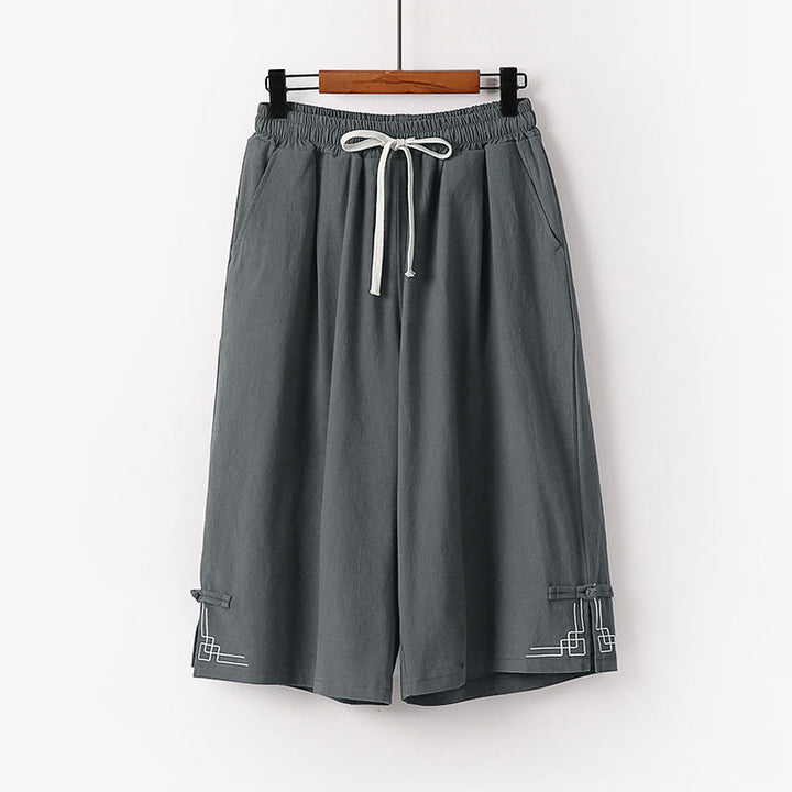 Buddha Stones Pantaloni Capri da uomo in cotone e lino con coulisse e tasche, a gamba larga e cropped - Grigio - US/UK/AU54, EU64 (9XL) - image 0