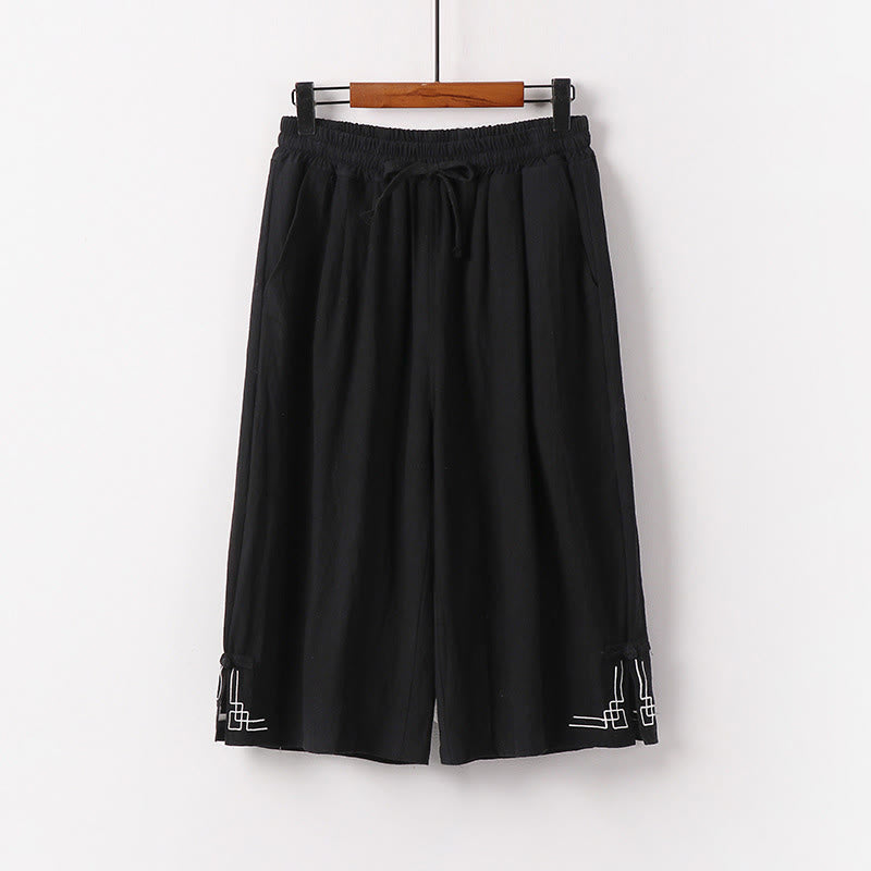 Buddha Stones Pantaloni Capri da uomo in cotone e lino con coulisse e tasche, a gamba larga e cropped - Nero - US/UK/AU54, EU64 (9XL) - image 1