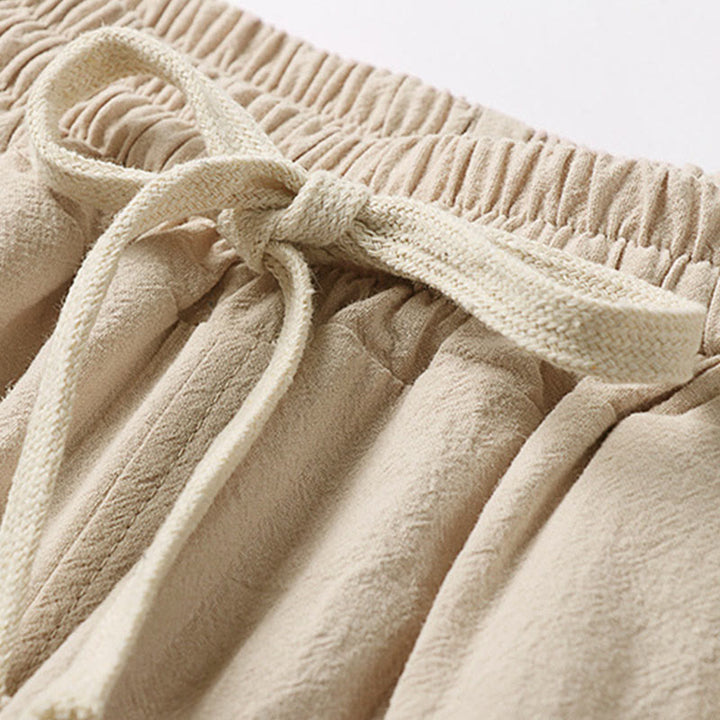 Buddha Stones Pantaloni Capri da uomo in cotone e lino con coulisse e tasche, a gamba larga e cropped - image 4