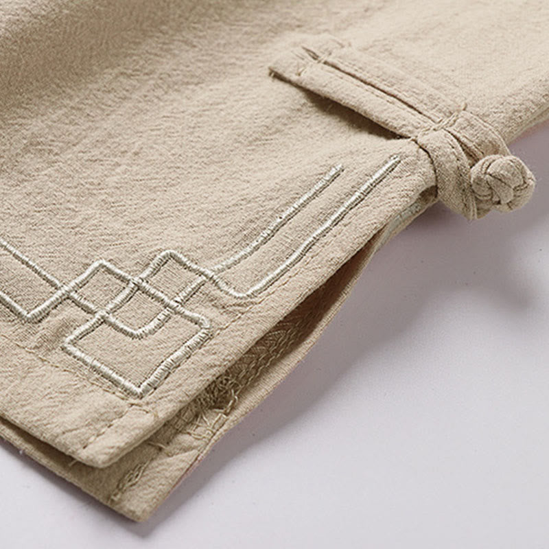 Buddha Stones Pantaloni Capri da uomo in cotone e lino con coulisse e tasche, a gamba larga e cropped - image 8