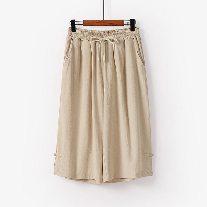 Buddha Stones Pantaloni Capri da uomo in cotone e lino con coulisse e tasche, a gamba larga e cropped - Beige - US/UK/AU54, EU64 (9XL) - image 2