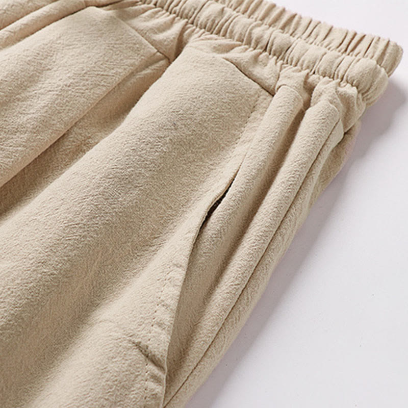 Buddha Stones Pantaloni Capri da uomo in cotone e lino con coulisse e tasche, a gamba larga e cropped - image 5