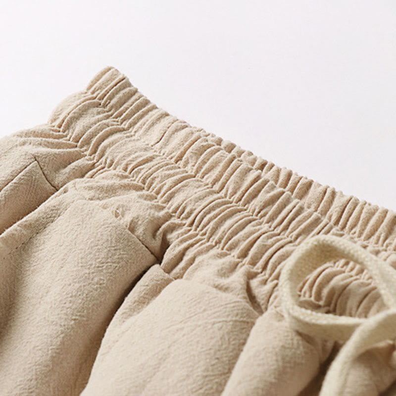 Buddha Stones Pantaloni Capri da uomo in cotone e lino con coulisse e tasche, a gamba larga e cropped - image 3