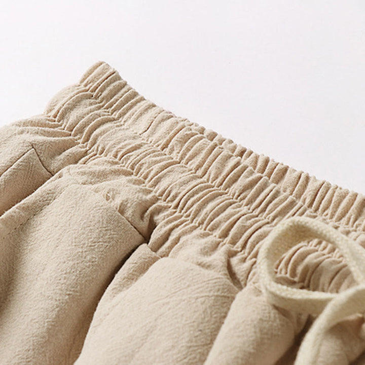 Buddha Stones Pantaloni Capri da uomo in cotone e lino con coulisse e tasche, a gamba larga e cropped - image 3