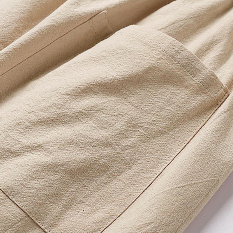 Buddha Stones Pantaloni Capri da uomo in cotone e lino con coulisse e tasche, a gamba larga e cropped - image 7