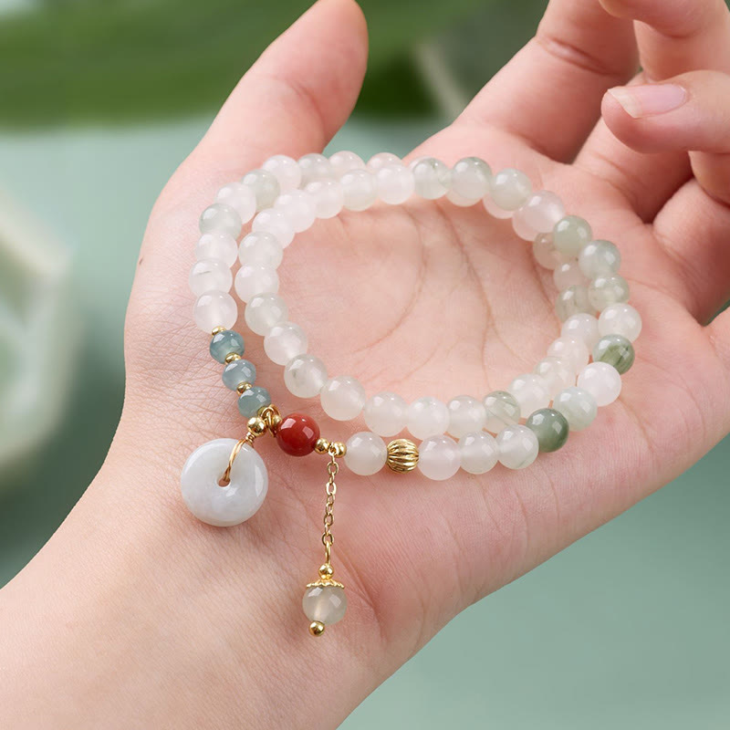 Buddha Stones Braccialetto a doppio giro con fibbia della pace in giada e fortuna e abbondanza - image 3