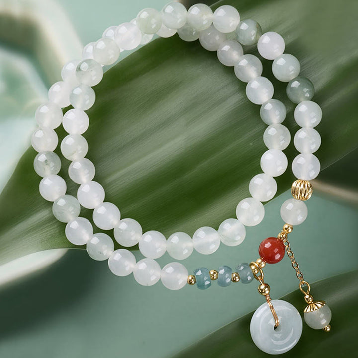 Buddha Stones Braccialetto a doppio giro con fibbia della pace in giada e fortuna e abbondanza - Fibbia della pace in giada (circonferenza del polso: 15-16 cm) - image 0