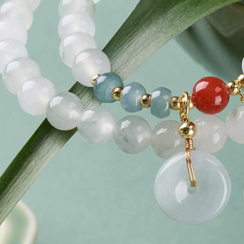 Buddha Stones Braccialetto a doppio giro con fibbia della pace in giada e fortuna e abbondanza - image 7