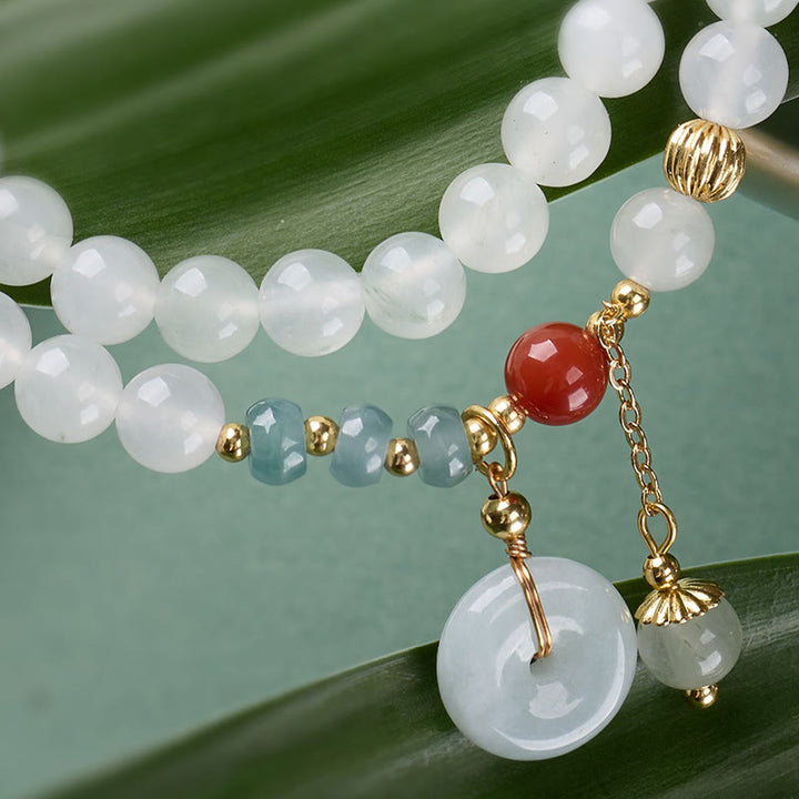 Buddha Stones Braccialetto a doppio giro con fibbia della pace in giada e fortuna e abbondanza - image 4