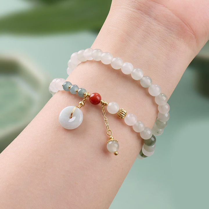 Buddha Stones Braccialetto a doppio giro con fibbia della pace in giada e fortuna e abbondanza - image 2