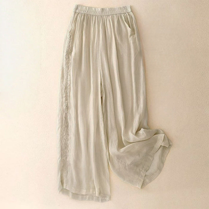 Pantaloni larghi da donna con tasche, lunghezza 7-8, con ricamo laterale Buddha Stones - LemonChiffon - US12, UK/AU16, EU44 (3XL) - image 5