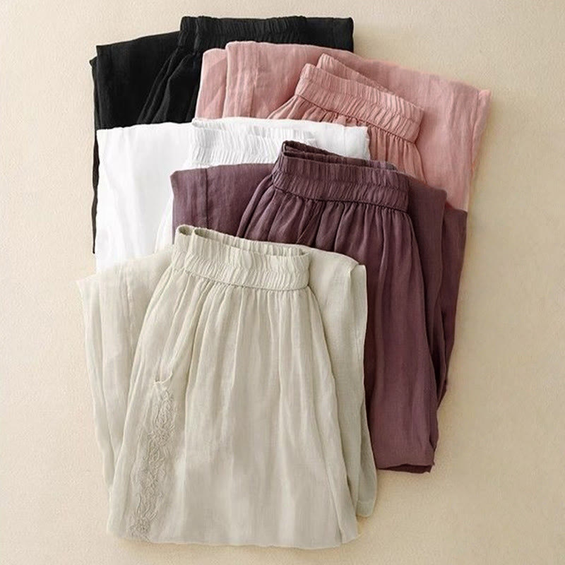 Pantaloni larghi da donna con tasche, lunghezza 7-8, con ricamo laterale Buddha Stones - image 17