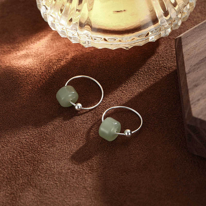Buddha Stones Orecchini della prosperità in giada Hetian in argento sterling 925 - image 2