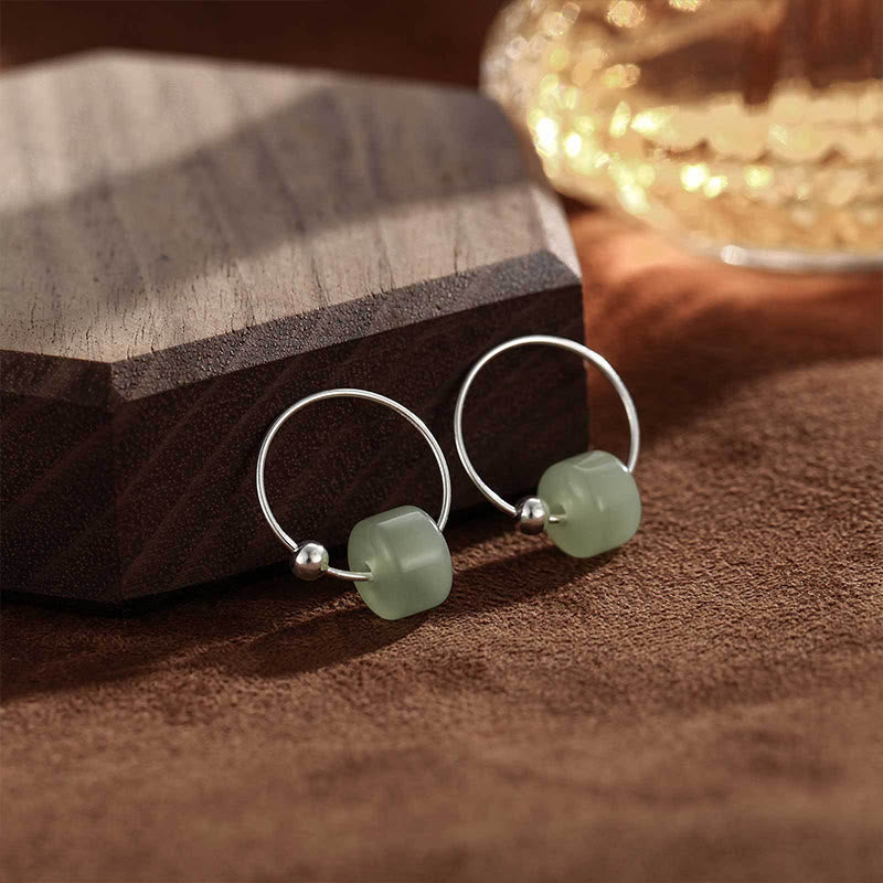Buddha Stones Orecchini della prosperità in giada Hetian in argento sterling 925 - Giada Hetian (perni in argento Sterling 925) - image 0