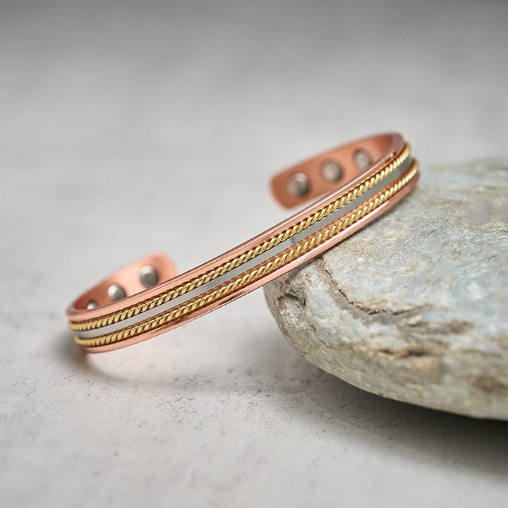 Buddha Stones Bracciale rigido con anello e polsino portafortuna in rame con design retrò intrecciato - image 6