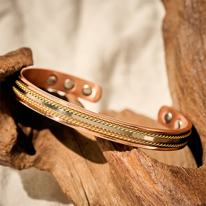 Buddha Stones Bracciale rigido con anello e polsino portafortuna in rame con design retrò intrecciato - image 7
