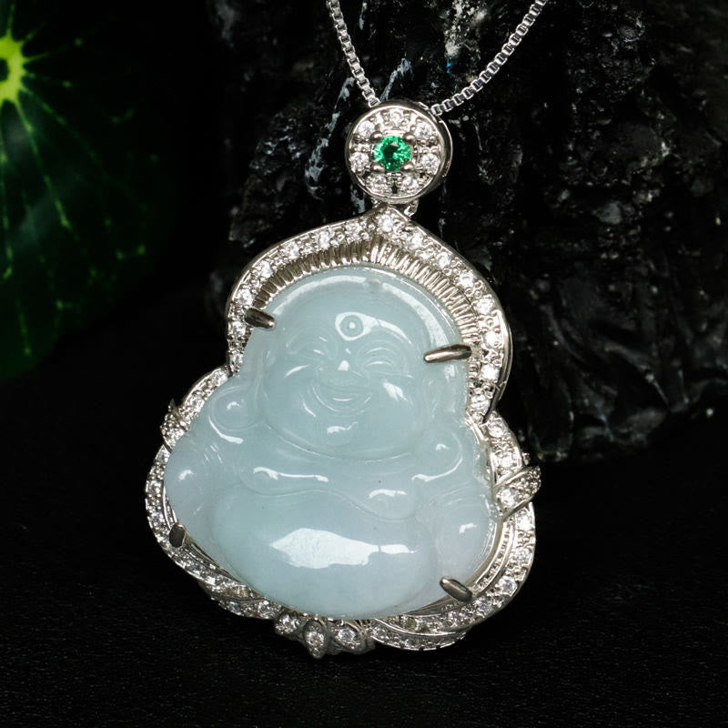Buddha Stones Collana con ciondolo in giada con Buddha sorridente e abbondanza - image 8