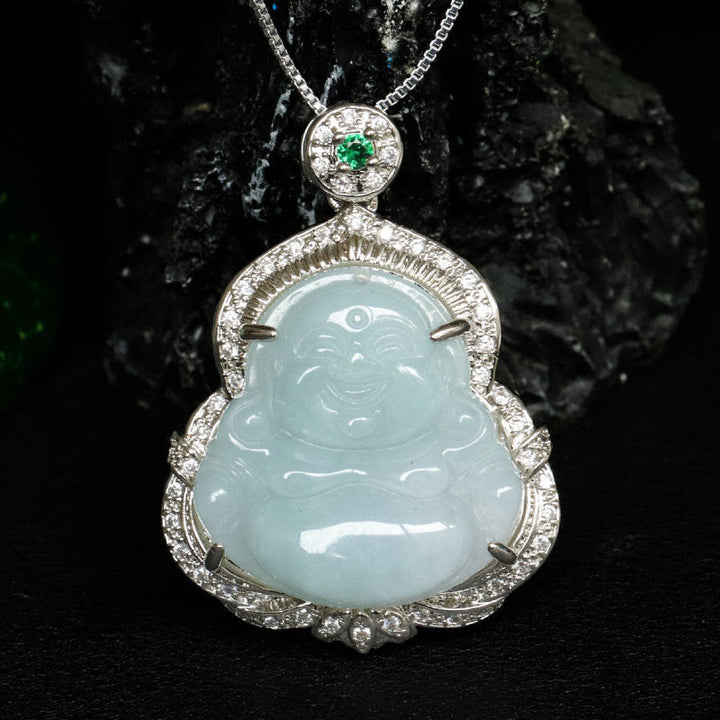 Buddha Stones Collana con ciondolo in giada con Buddha sorridente e abbondanza - image 7