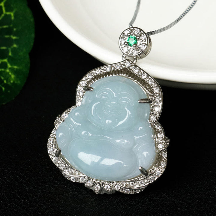 Buddha Stones Collana con ciondolo in giada con Buddha sorridente e abbondanza - image 9