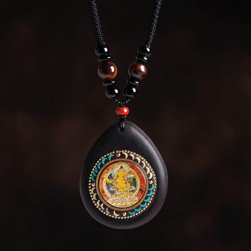 Buddha Stones Collana con pendenti in onice nero, occhio di tigre, legno di ebano e simbolo dello zodiaco cinese, Buddha natale - Coniglio-Manjushri Bodhisattva - image 3