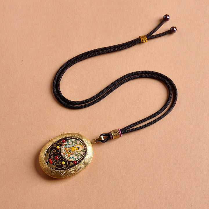 Buddha Stones Collana con ciondolo ricchezza Kwan Yin Avalokitesvara Zakiram in rame - Corda Tathagata (lunghezza collana: 72 cm) - image 1
