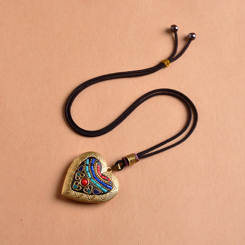 Buddha Stones Collana con ciondolo ricchezza Kwan Yin Avalokitesvara Zakiram in rame - Corda a forma di cuore (lunghezza collana: 72 cm) - image 13