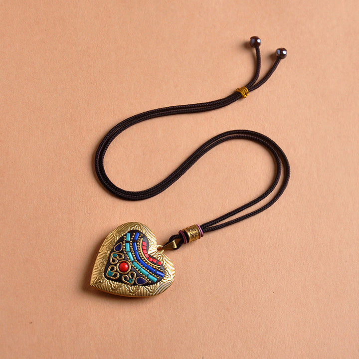 Buddha Stones Collana con ciondolo ricchezza Kwan Yin Avalokitesvara Zakiram in rame - Corda a forma di cuore (lunghezza collana: 72 cm) - image 13