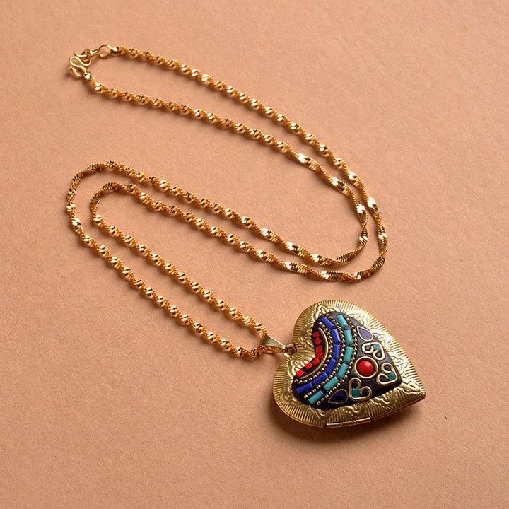 Buddha Stones Collana con ciondolo ricchezza Kwan Yin Avalokitesvara Zakiram in rame - Catena a forma di cuore (lunghezza collana: 60 cm) - image 17