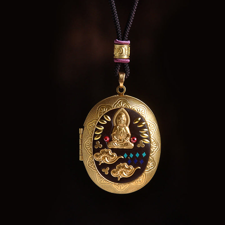 Buddha Stones Collana con ciondolo ricchezza Kwan Yin Avalokitesvara Zakiram in rame - Corda di Avalokitesvara (lunghezza collana: 72 cm) - image 24