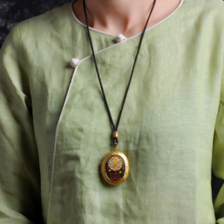 Buddha Stones Collana con ciondolo ricchezza Kwan Yin Avalokitesvara Zakiram in rame - image 6