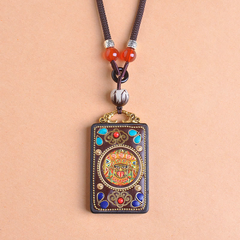 Buddha Stones Collana con ciondolo in legno di ebano e monete di rame Yin Yang Thangka Zakiram Balance - image 2