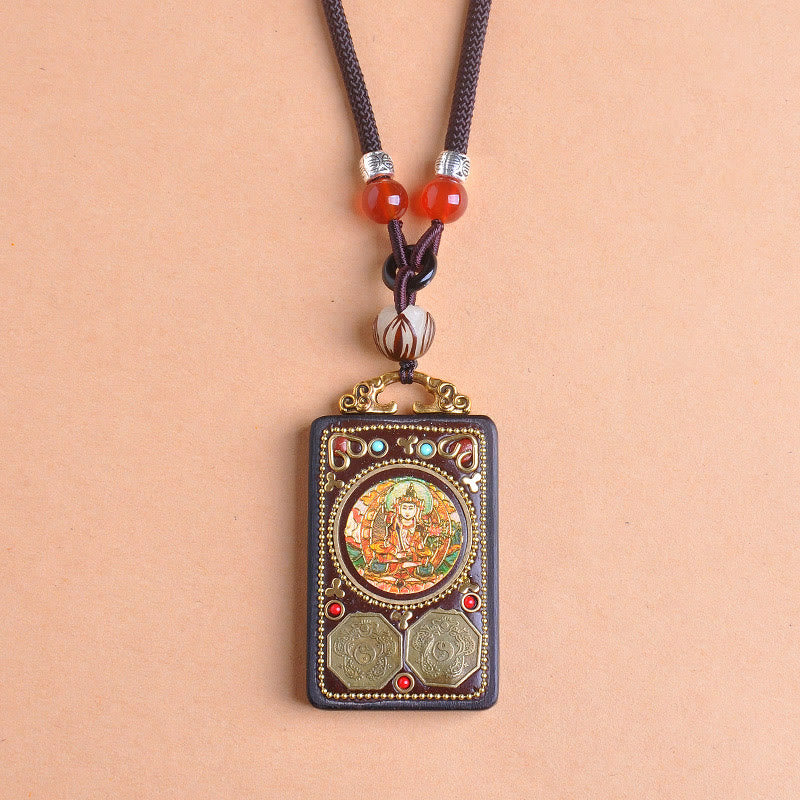 Buddha Stones Collana con ciondolo in legno di ebano e monete di rame Yin Yang Thangka Zakiram Balance - image 8