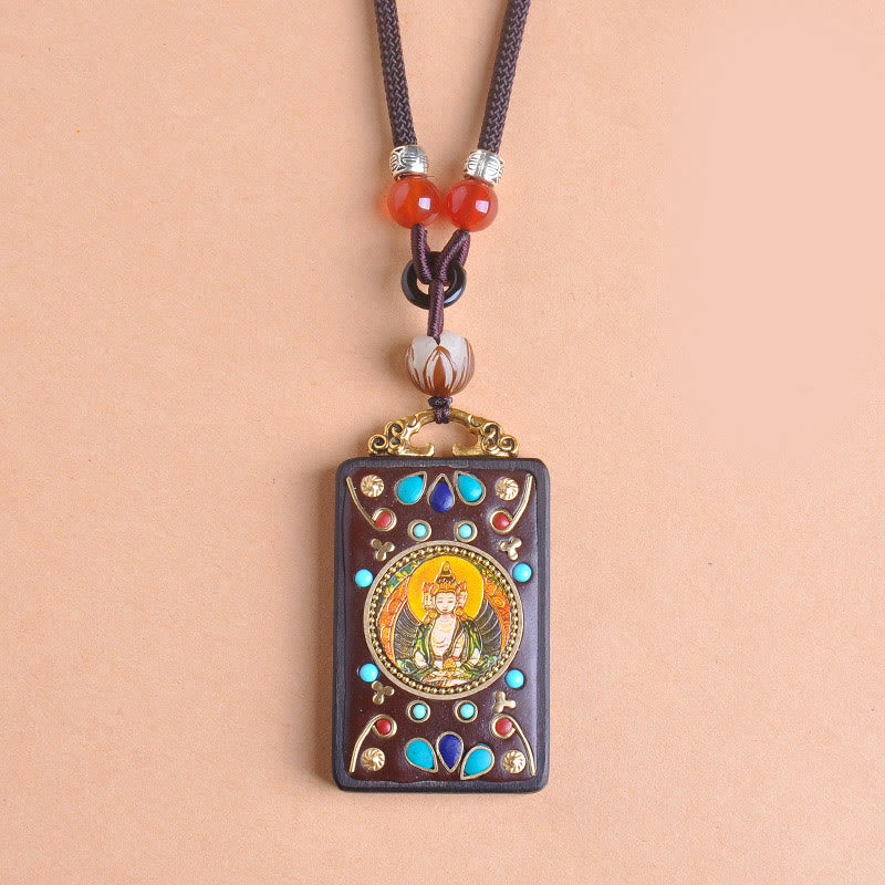 Buddha Stones Collana con ciondolo in legno di ebano e monete di rame Yin Yang Thangka Zakiram Balance - image 13
