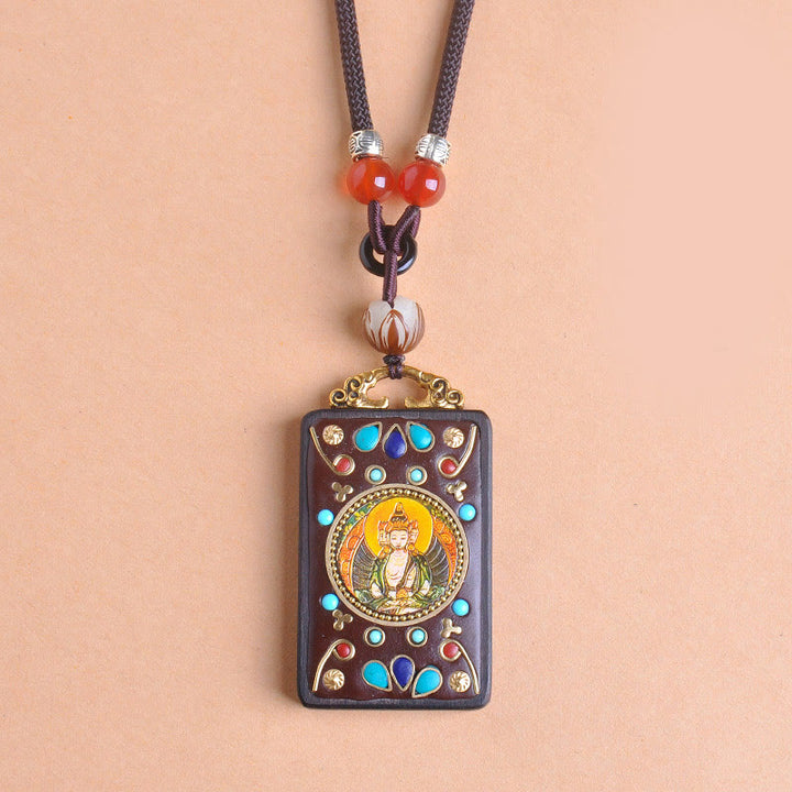 Buddha Stones Collana con ciondolo in legno di ebano e monete di rame Yin Yang Thangka Zakiram Balance - image 13