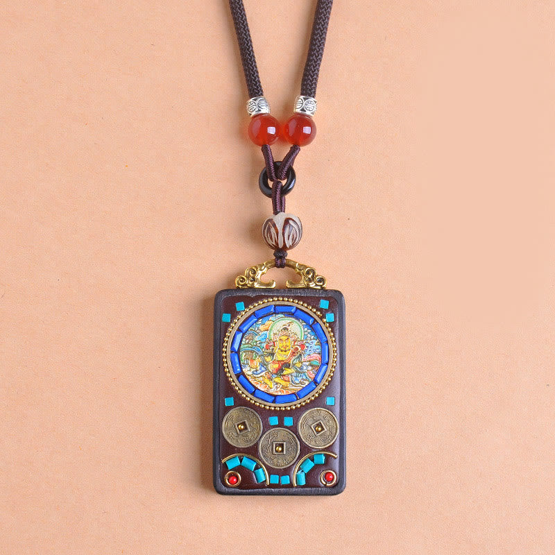 Buddha Stones Collana con ciondolo in legno di ebano e monete di rame Yin Yang Thangka Zakiram Balance - image 17