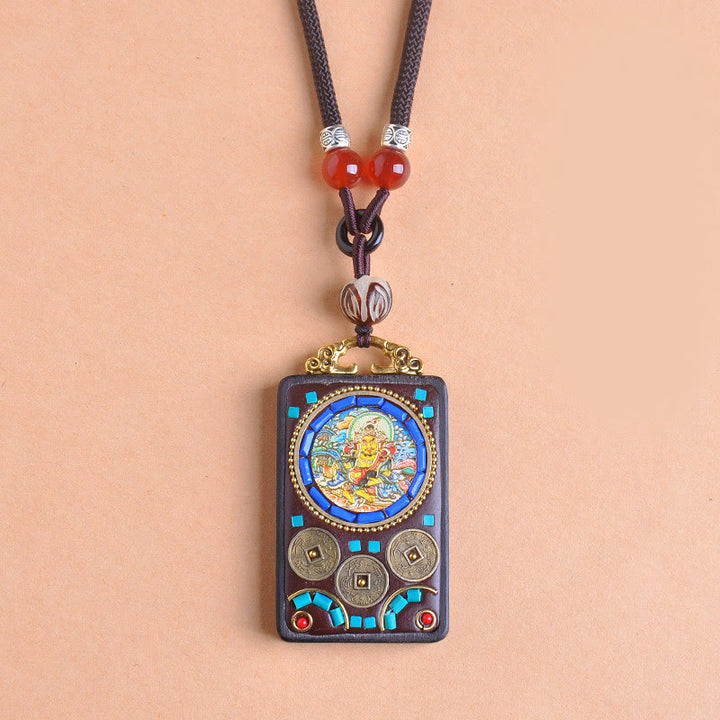 Buddha Stones Collana con ciondolo in legno di ebano e monete di rame Yin Yang Thangka Zakiram Balance - image 17