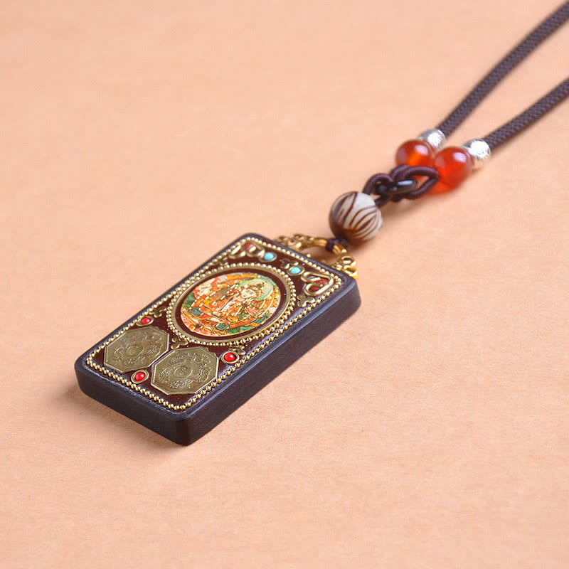 Buddha Stones Collana con ciondolo in legno di ebano e monete di rame Yin Yang Thangka Zakiram Balance - image 10